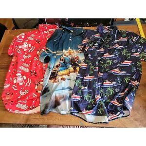 Mens Holiday Button Down Santa Shirt Lot Of 3 Size M L
